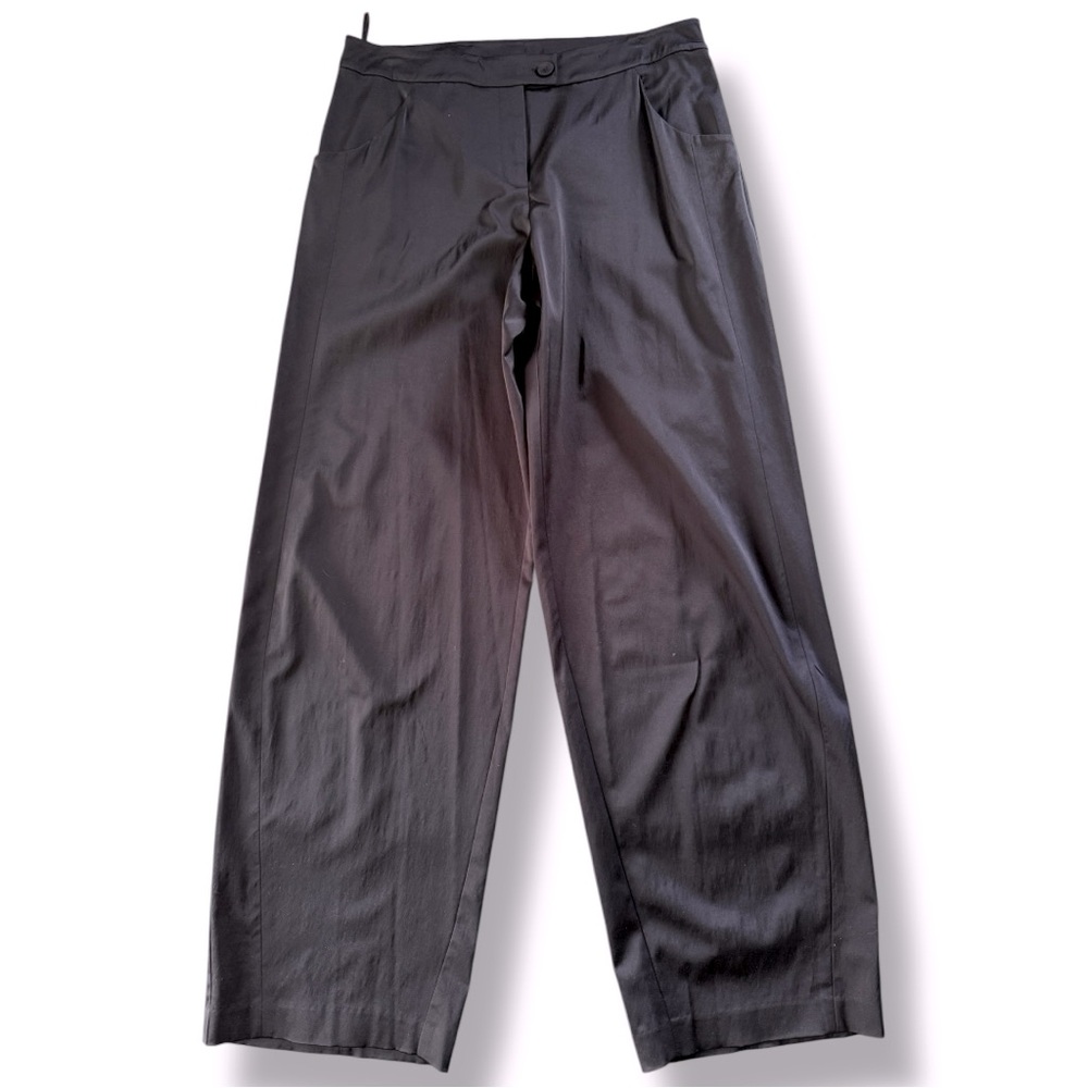Eileen Fisher Tapered Barrel Leg Side Seam Pants Tab Front Size Medium Black